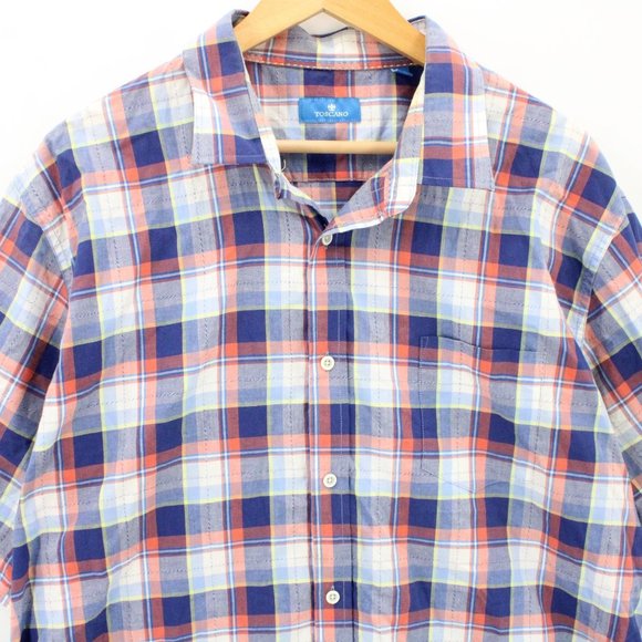 Toscano Shirt Mens Multicolor Plaid Button Down Short Sleeve Collared Size 2XL - Picture 2 of 9